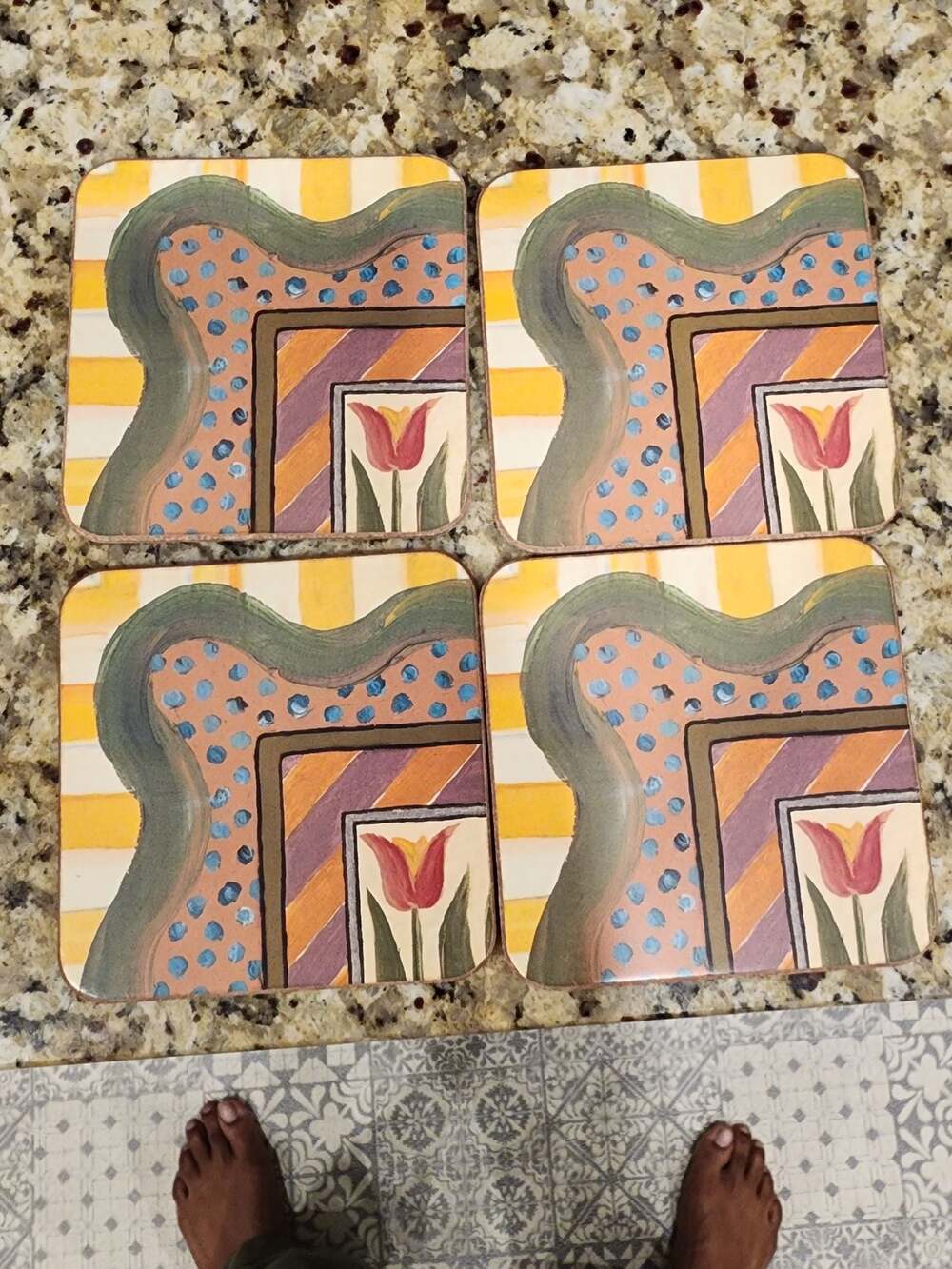 MacKenzie-Childs Pimpernel Tulip Garden Awning Cork Back Coasters, Set of 4